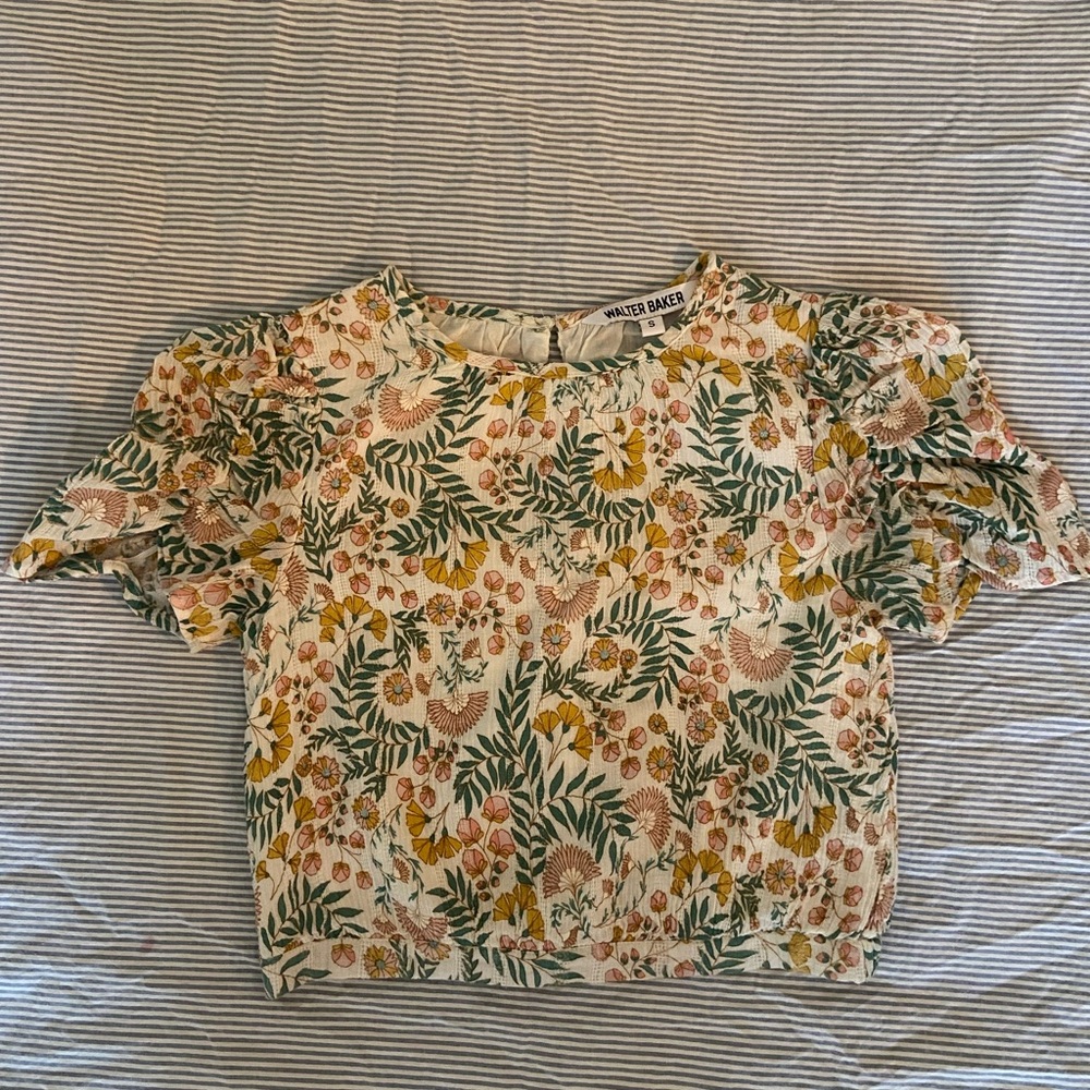 Walter Baker Floral Puff Sleeve Blouse - Green and Yellow